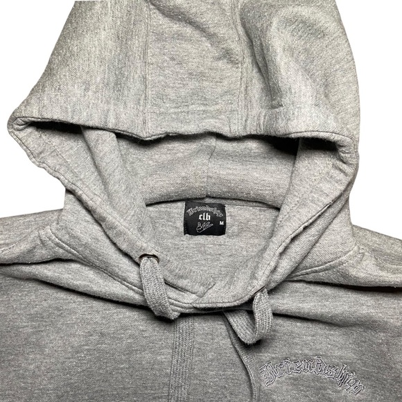 Grey Embroidered Hoodie Medium Dropped Shoulder Oversized Cotton Striped - Picture 5 of 5